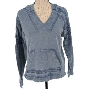 LUCKY BRAND Hoodie Small Blue Boho Peasant  Hippie  Frayed  Edges Crochet Trim